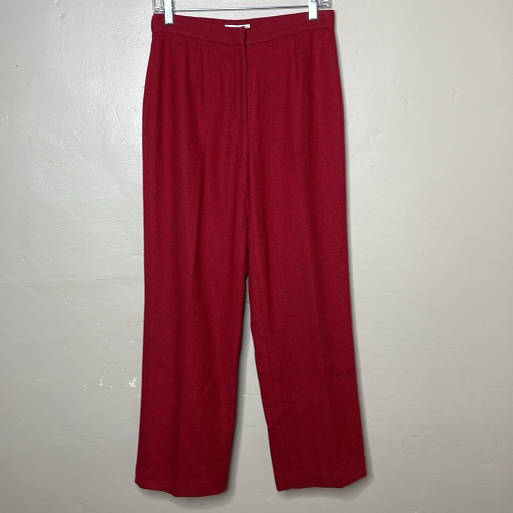 VINTAGE Worthington Trousers Red & Black Herringbone Wool Blend Academia